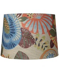 Springcrest Collection Set of 2 Drum Lamp Shades Multi Color Tropic Floral Medium 14" Top x 16" Bottom x 11" Slant Spider with Harp and
