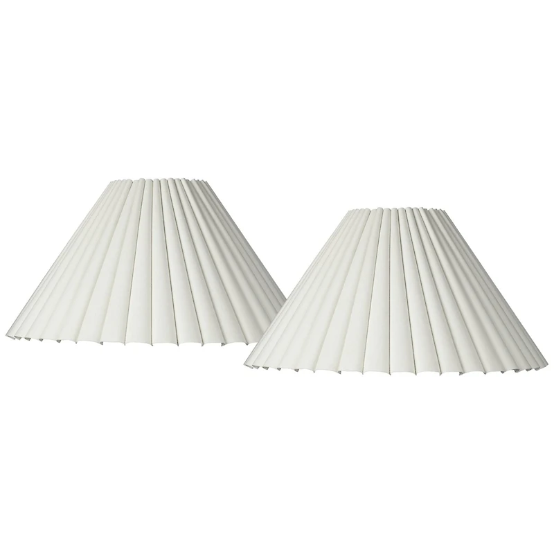 Springcrest Set of 2 Box Pleat Empire Lamp Shades Antique White Large 7" Top x 20.5" Bottom x 10.75" High Spider Harp and Finial