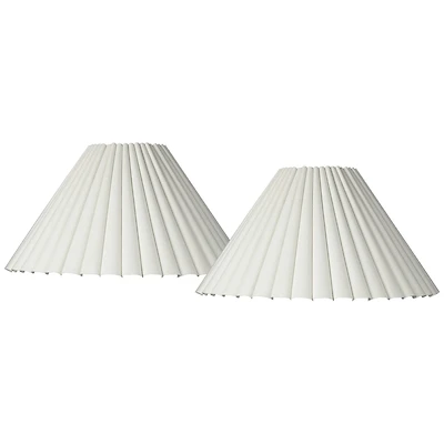 Springcrest Set of 2 Box Pleat Empire Lamp Shades Antique White Large 7" Top x 20.5" Bottom x 10.75" High Spider Harp and Finial