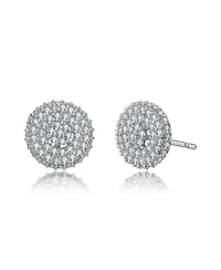 White Gold Plated with Cubic Zirconia Concentric Cluster Round Stud Earrings