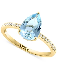 Effy Aquamarine (1-1/2 ct. t.w.) & Diamond (1/20 ct. t.w.) Pear Ring in 14k Gold