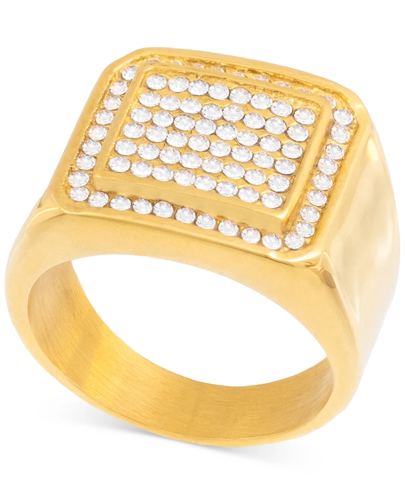 Legacy for Men by Simone I. Smith Men's Crystal Square Cluster Ring Gold-Tone Ion-Plated Stainless Steel