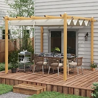 Outsunny 10'x10' Retractable Pergola with Wood Grain Aluminum Frame,
