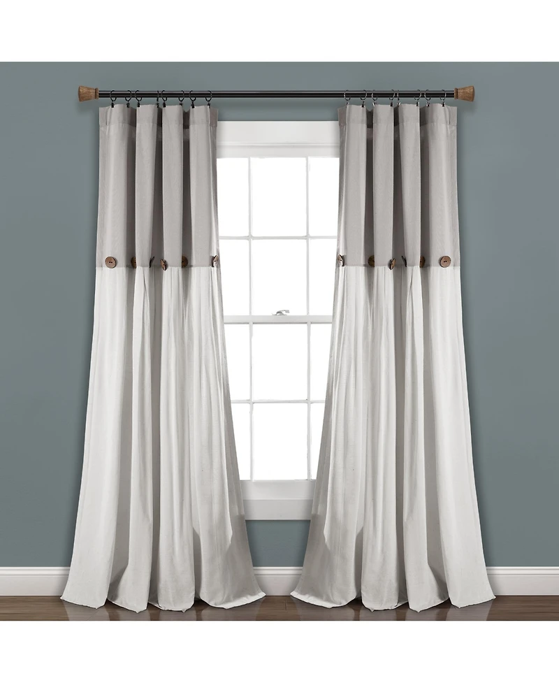 Lush Decor Linen Button Window Curtain - Single Panel Rustic and Modern Farmhouse Curtains