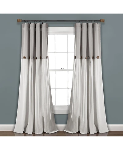 Lush Decor Linen Button Window Curtain - Single Panel Rustic and Modern Farmhouse Curtains