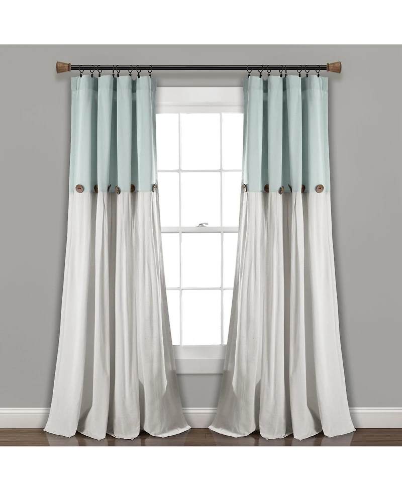 Lush Decor Linen Button Window Curtain - Single Panel Rustic and Modern Farmhouse Curtains