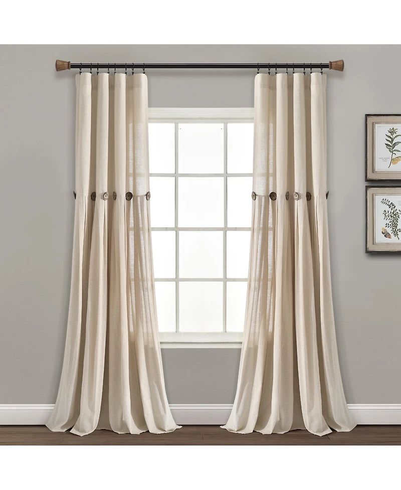 Lush Decor Linen Button Window Curtain - Single Panel Rustic and Modern Farmhouse Curtains