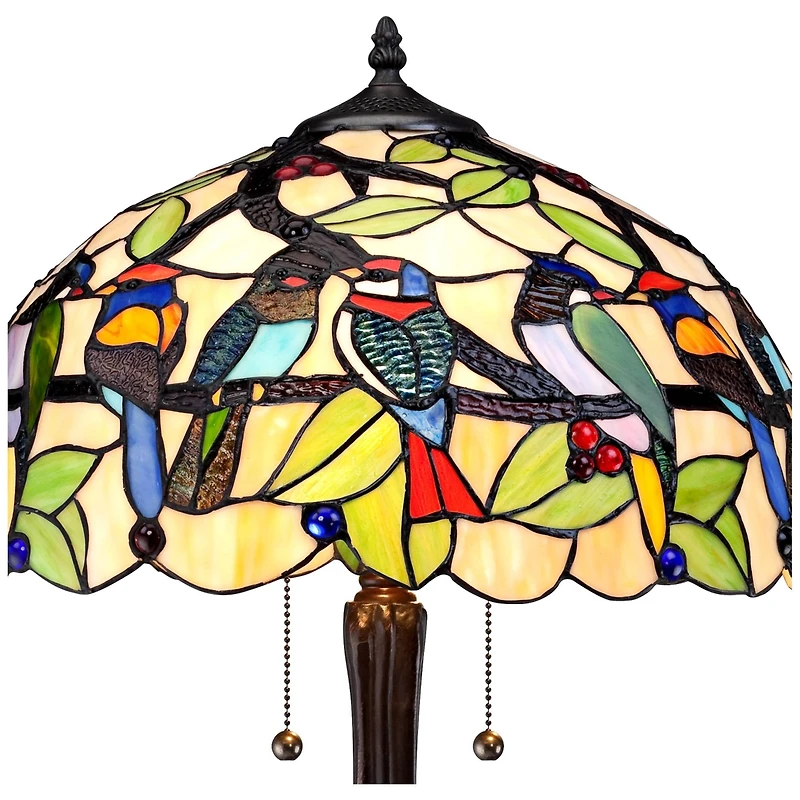 Robert Louis Tiffany Traditional Table Lamp 24.75" High Bronze Tropical Birds Stained Glass Shade for Living Room Family Bedroom Nightstand