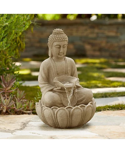 Calm Buddha 22" High Large Zen Asian Indoor Outdoor Decor Sand Stone Floor Fountain with Light Led Outside
