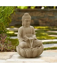 Calm Buddha 22" High Large Zen Asian Indoor Outdoor Decor Sand Stone Floor Fountain with Light Led Outside
