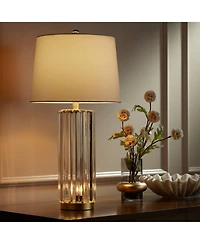 Regency Hill Rivera Traditional Table Lamp 27 3/4" Tall Clear Glass with Nightlight Led White Shade for Bedroom Living Room Bedside Nightstand Of