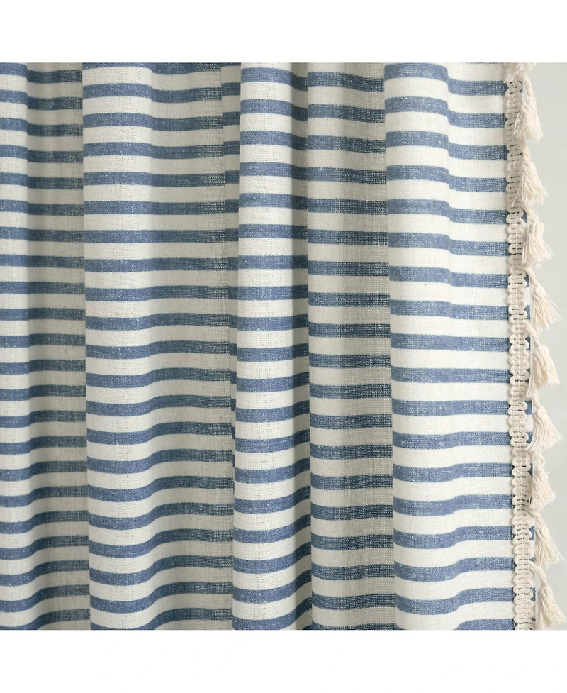 Boho Coastal Horizontal Ticking Stripe Tassel Window Curtain Panels