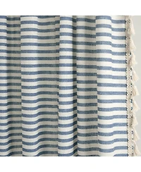 Boho Coastal Horizontal Ticking Stripe Tassel Window Curtain Panels