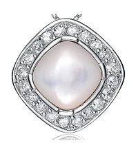 Sterling Silver White Cubic Zirconia Around Faux Pearl Oval Pendant