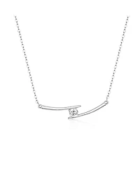Sterling Silver with Cubic Zirconia Solitaire Double Bar Pendant Necklace