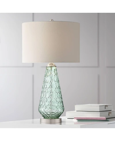 360 Lighting Julia Modern Table Lamp 26 1/2" High Green Glass White Drum Shade for Bedroom Living Room Bedside Nightstand Office Kids Family Hous
