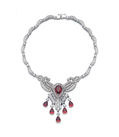 Elegant Heavy Sterling Silver Teardrop with Cubic Zirconia Accent Necklace