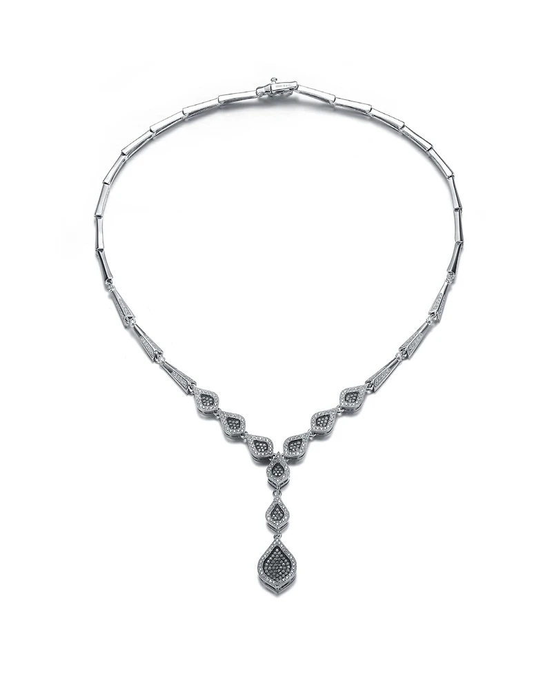 Sterling Silver Cubic Zirconia Micro Pave Dofee Drop Necklace