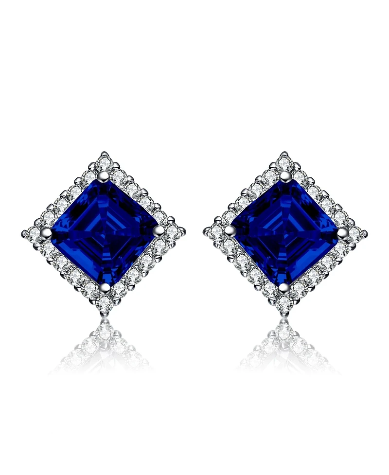 White Gold Plated Cubic Zirconia Square Stud Earrings