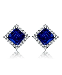 White Gold Plated Cubic Zirconia Square Stud Earrings