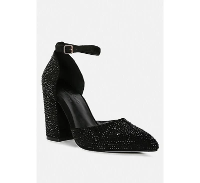 Culver Womens Rhinestone Embellished Block Heel Sandals pumps