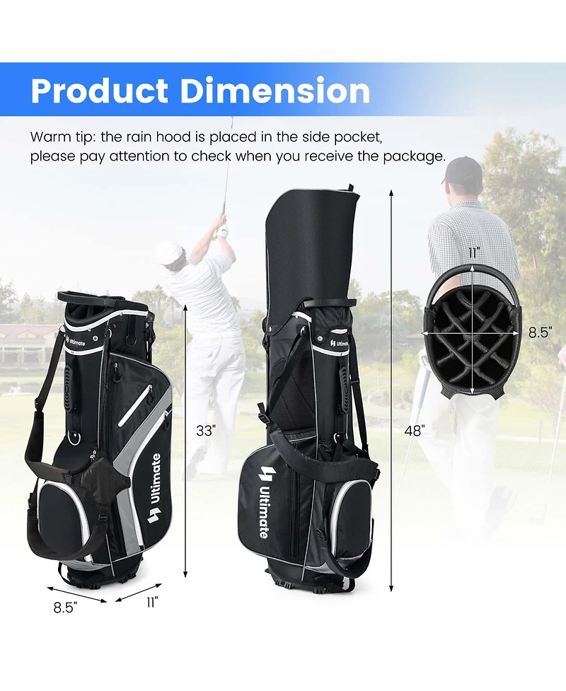 Lightweight Golf Stand Bag with 14 Way Top Dividers 6 Pockets Cooler Rain Hood