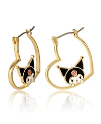 Sanrio Hello Kitty Flash Yellow Gold Plated Kuromi Heart Hoop Earrings