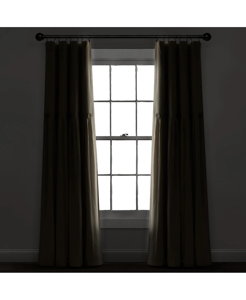 Linen Button 100% Lined Blackout Window Curtain Panel