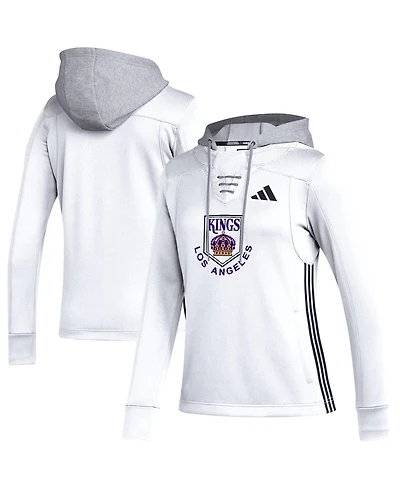 Women's adidas White Los Angeles Kings Refresh Skate Lace Aeroready Pullover Hoodie