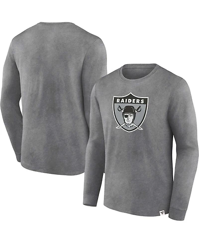 Men's Fanatics Heather Charcoal Distressed Las Vegas Raiders Washed Primary Long Sleeve T-shirt