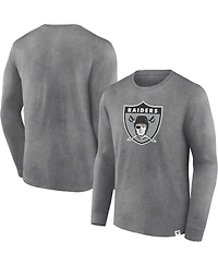 Men's Fanatics Heather Charcoal Distressed Las Vegas Raiders Washed Primary Long Sleeve T-shirt