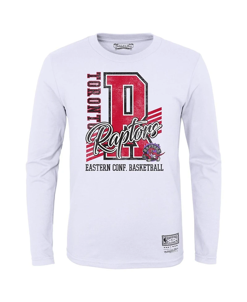 Big Boys Mitchell & Ness White Distressed Toronto Raptors Hardwood Classics Make The Cut Long Sleeve T-shirt