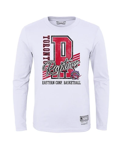Big Boys Mitchell & Ness White Distressed Toronto Raptors Hardwood Classics Make The Cut Long Sleeve T-shirt