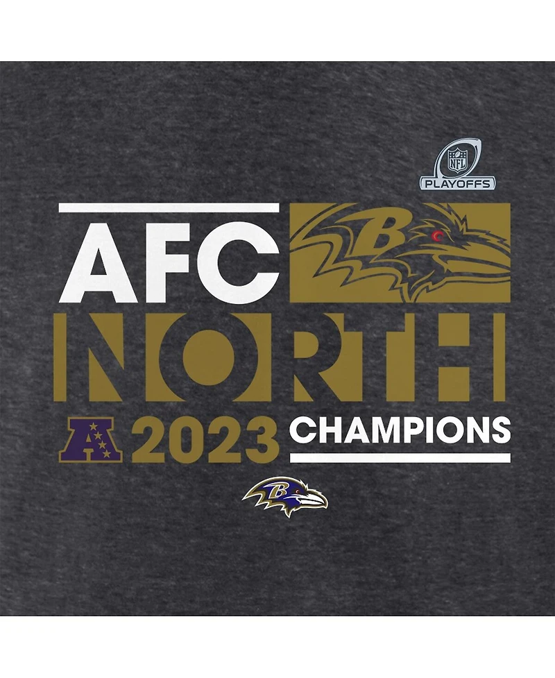 Women's Fanatics Heather Charcoal Baltimore Ravens 2023 Afc North Division Champions Conquer Long Sleeve V-Neck T-shirt