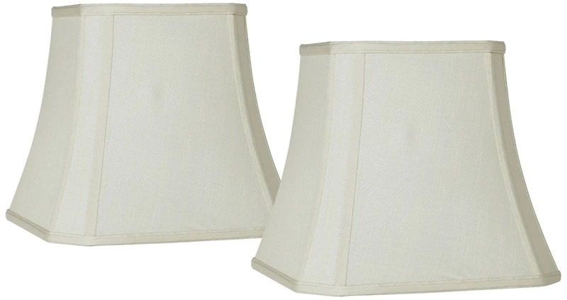 Springcrest Set of 2 Square Lamp Shades Creme Medium 8" Top x 16" Bottom x 11" Slant Spider with Replacement Harp and Finial