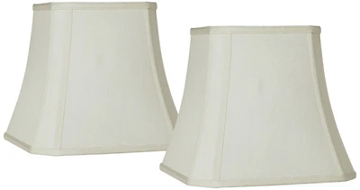 Springcrest Set of 2 Square Lamp Shades Creme Medium 8" Top x 16" Bottom x 11" Slant Spider with Replacement Harp and Finial