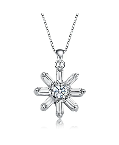 White Gold Plated with Cubic Zirconia Starry Cluster Flower Pendant Necklace