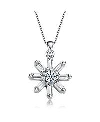 White Gold Plated with Cubic Zirconia Starry Cluster Flower Pendant Necklace