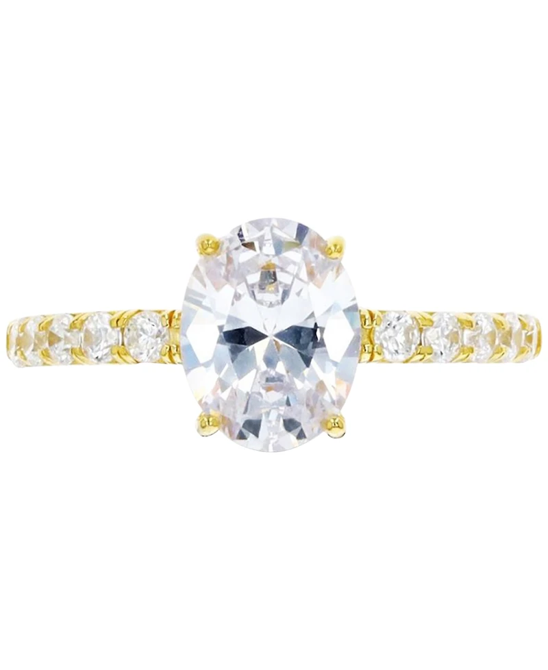Cubic Zirconia Oval Ring 14k Gold-Plated Sterling Silver