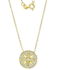 Cubic Zirconia Pave Compass Disc Pendant Necklace in 14k Gold-Plated Sterling Silver, 16" + 2" extender
