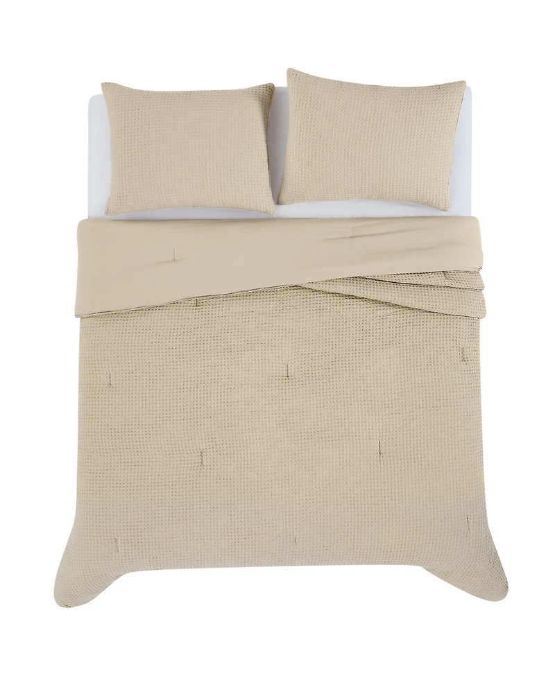 Truly Soft Textured Waffle 3 Piece Comforter Set, Full/Queen