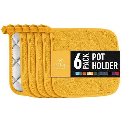 Washable Quilted Terry Cloth Potholder for Cooking and Baking (6 Pack)