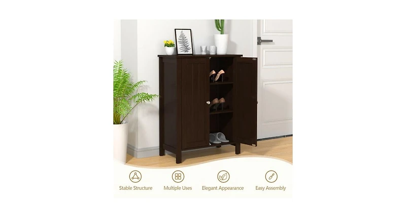 2-Door Bathroom Floor Storage Cabinet with Adjustable Shelf