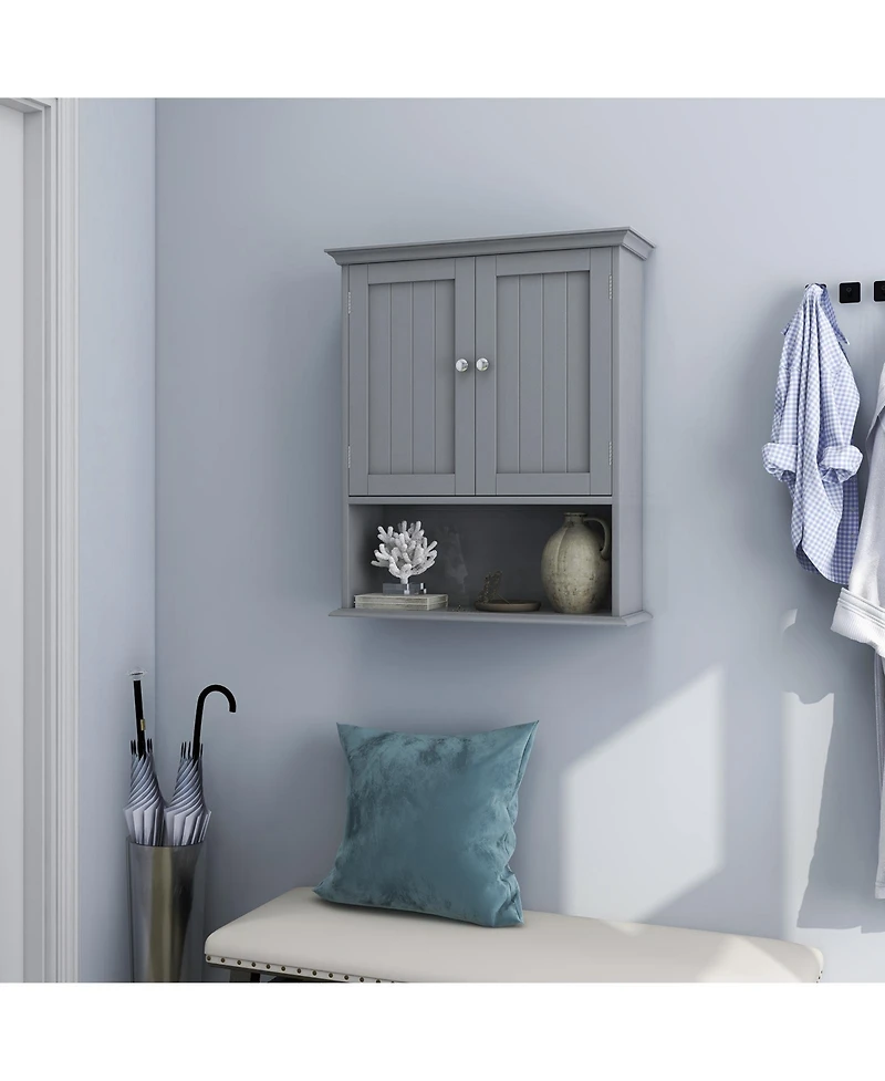 Wall Mount Bathroom Cabinet Storage Organizer with Doors and Shelves