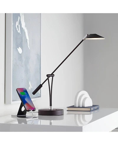 360 Lighting Modern Desk Table Lamp with Usb Charging Port Led 20" High Satin Black Metal Adjustable Arm for Bedroom Office