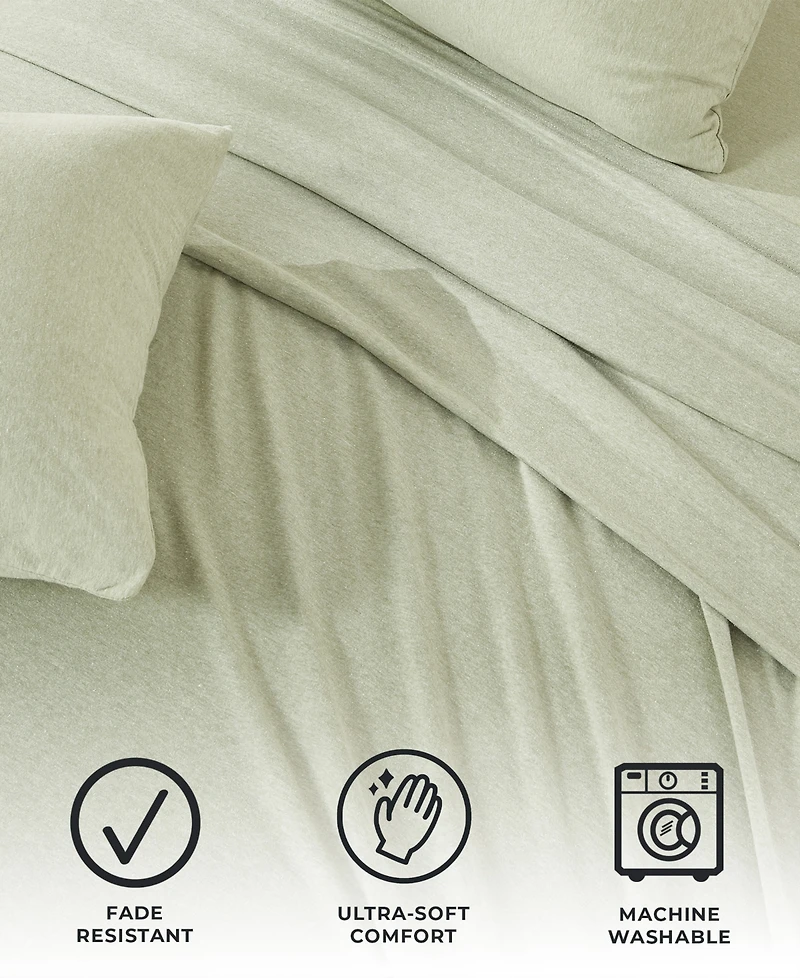 Premium Comforts Heathered Melange T-shirt Jersey Knit Cotton Blend 4 Piece Sheet Set, California King