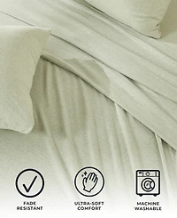 Premium Comforts Heathered Melange T-shirt Jersey Knit Cotton Blend 4 Piece Sheet Set, California King