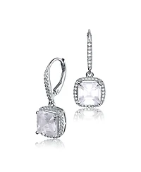 Sterling Silver White Gold Plated White Cubic Zirconia Radiant Square Drop Earrings