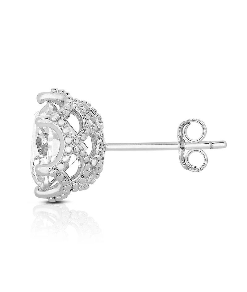 Sterling Silver White Gold Plated Round-cut Cubic Zirconia Stone stud Earring