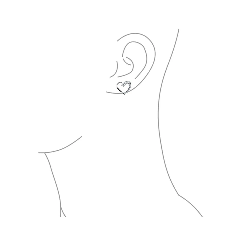 Bling Jewelry Love Is A Journey Cubic Zirconia Pave Cz Open Heart Shaped Stud Earrings Sterling Silver